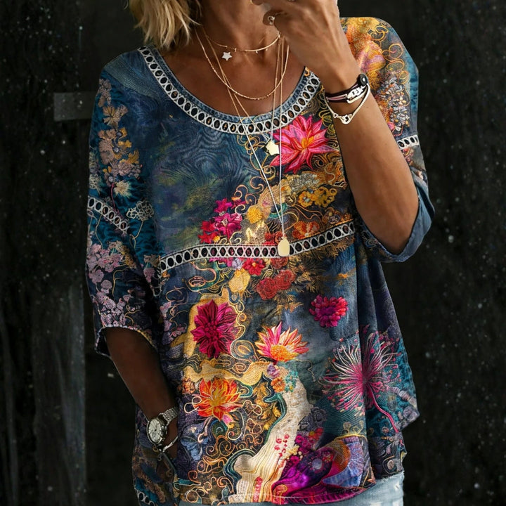 Nivara – Blumenmuster-Jeanshemd