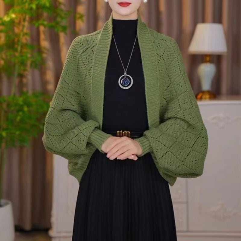 Eryla – Ajourstrick Schalkragen-Strickjacke