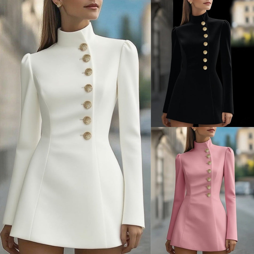 Velira – Stehkragen, gewebtes Kostümkleid