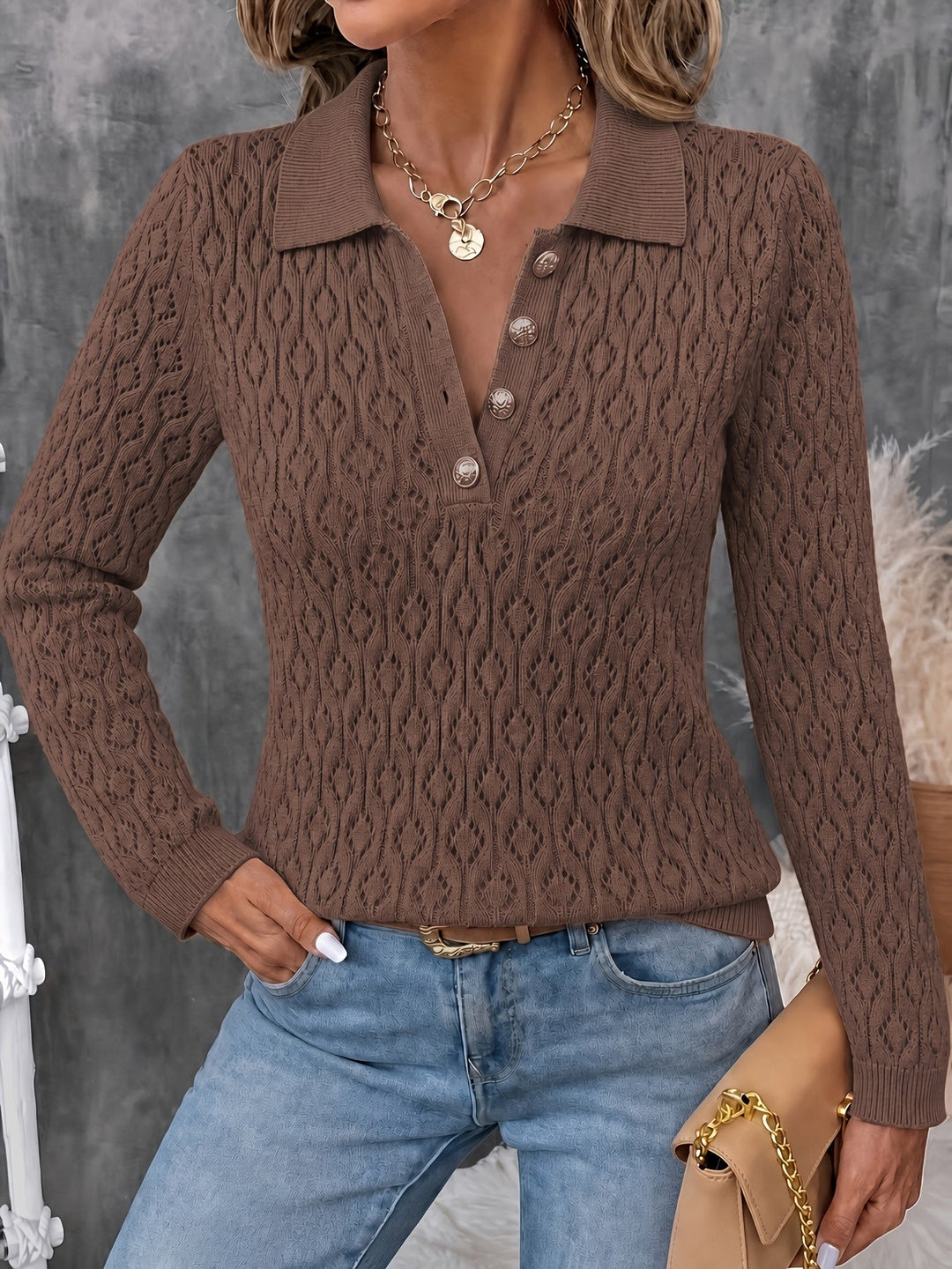 Avenya – offen gestrickter Polopullover
