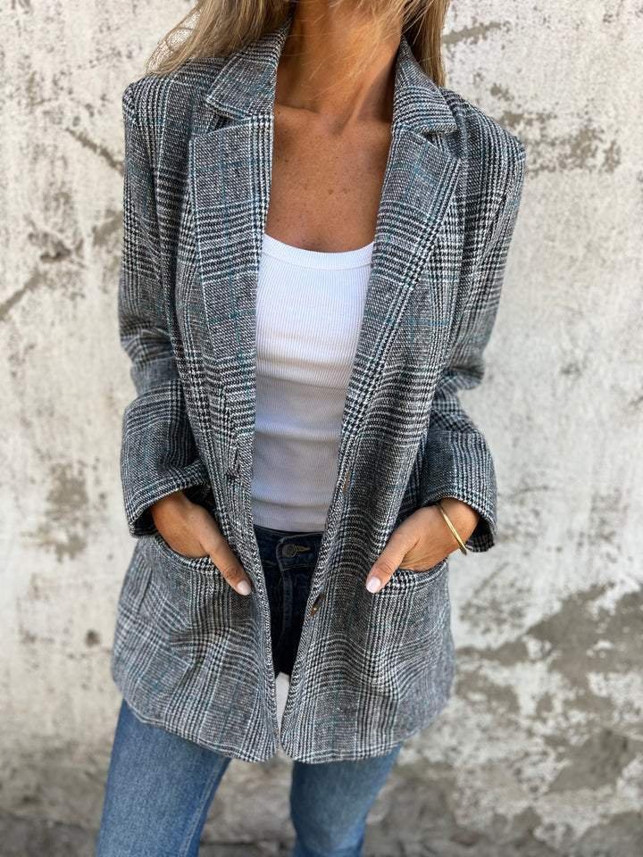 Vesara – Blazer mit fallendem Revers und Karomuster