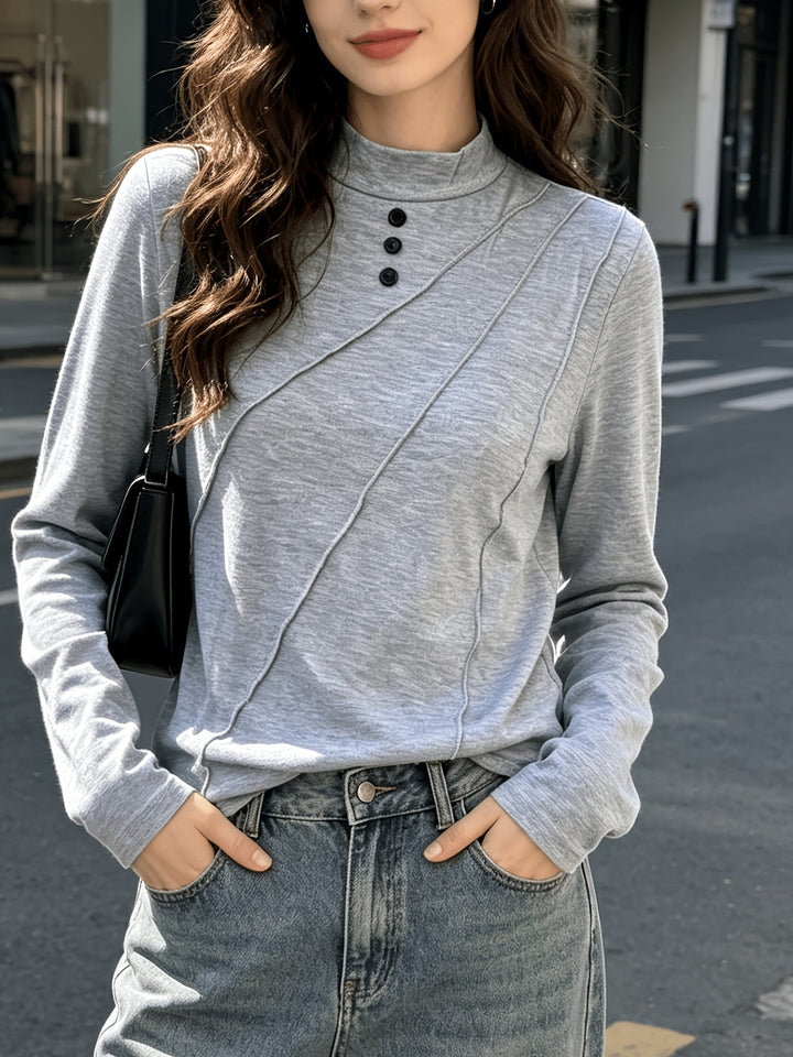 Selara – hochgeschlossenes Stretchstrick-Langarm-T-Shirt