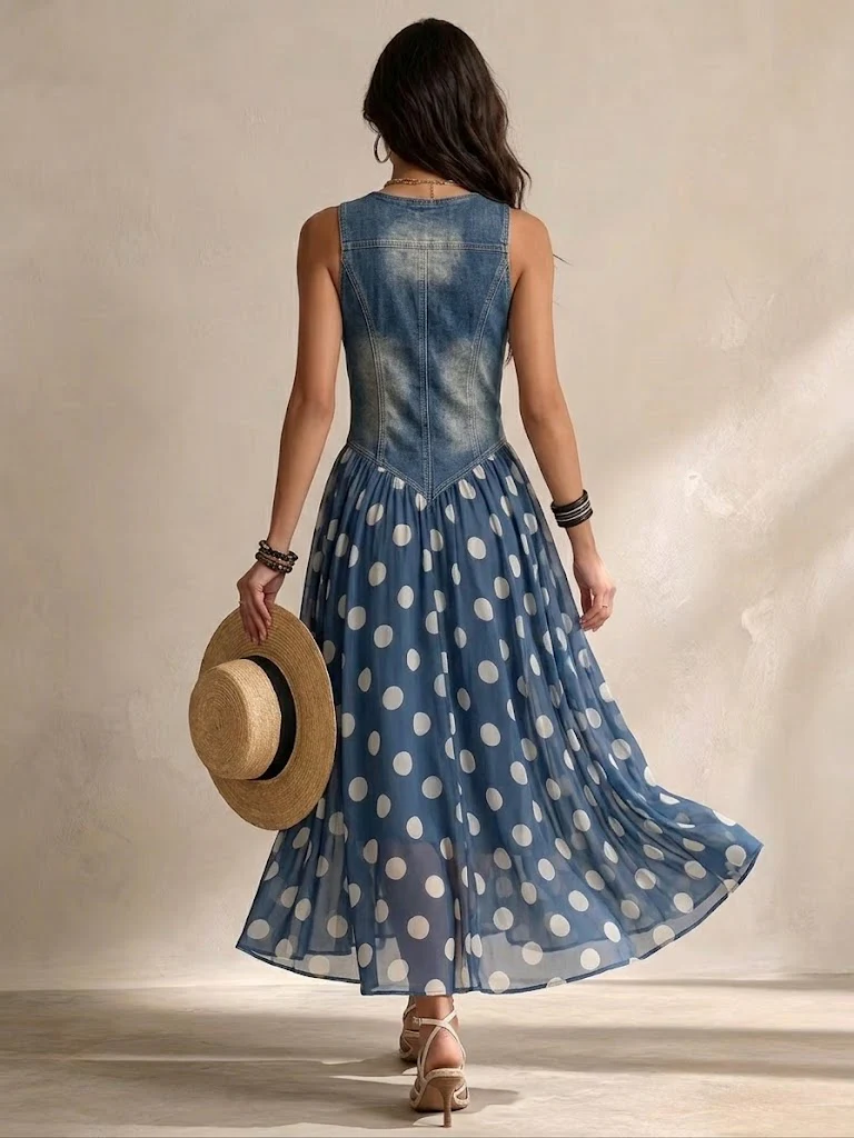 Navira – Gepunktetes Chiffon-Midikleid
