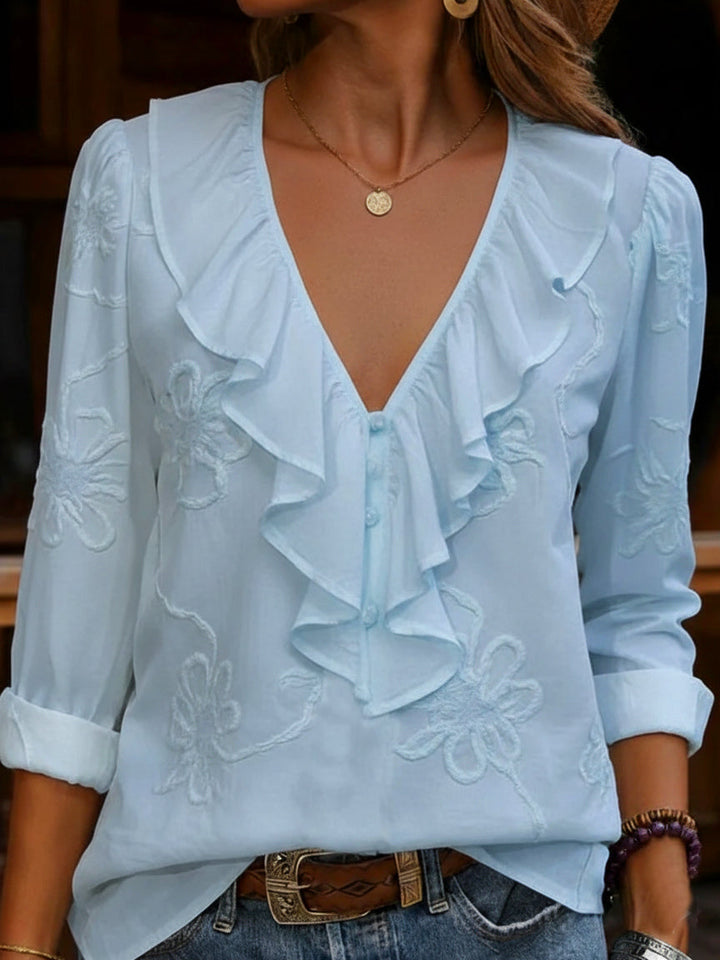 Virela – Besticktes Baumwollshirt mit Blumenstickerei