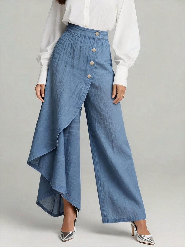 Solira – Hohe Taille, weites Bein, Leinen-Baumwollhose
