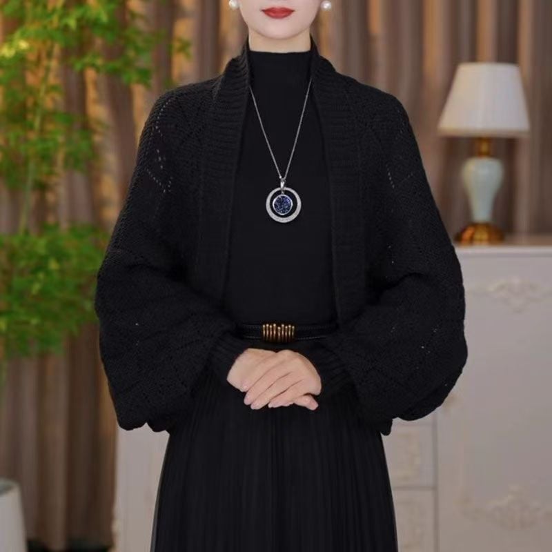 Eryla – Ajourstrick Schalkragen-Strickjacke