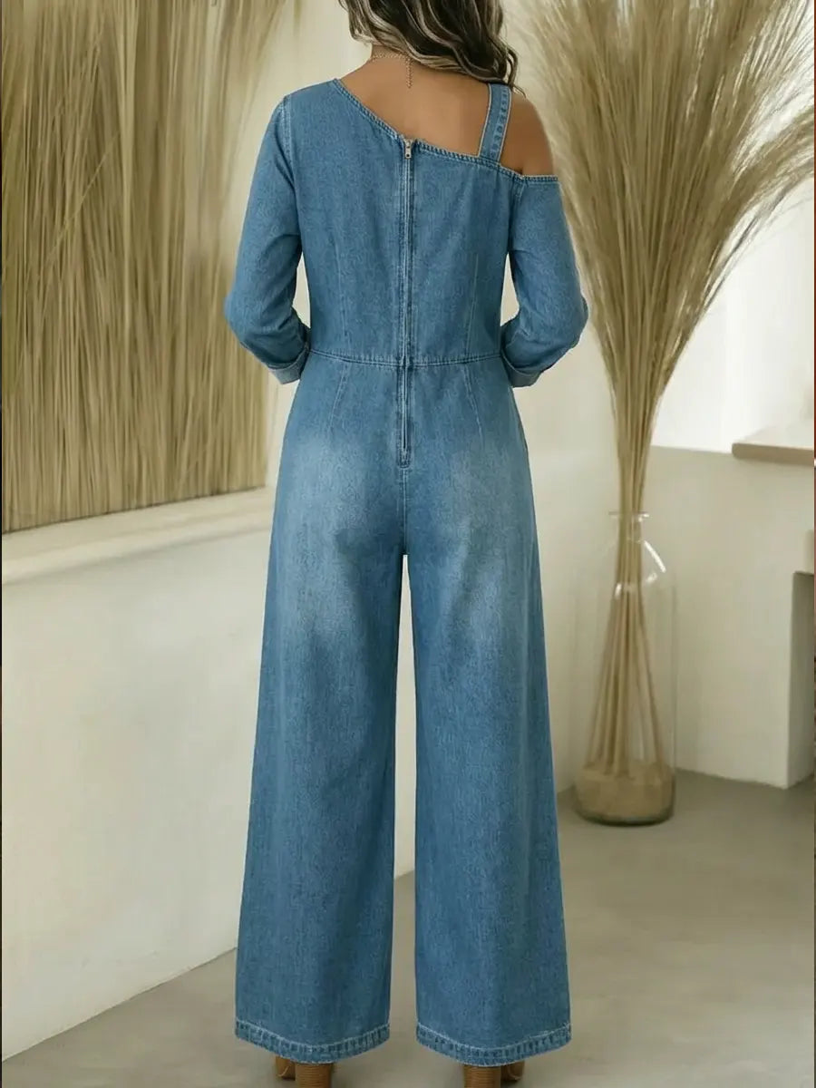 Lyrane – Bardot-Ausschnitt-Denim-Jumpsuit