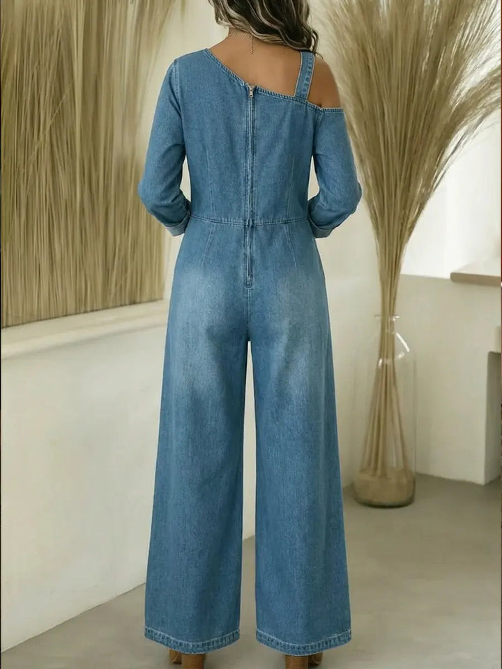 Lyrane – Bardot-Ausschnitt-Denim-Jumpsuit