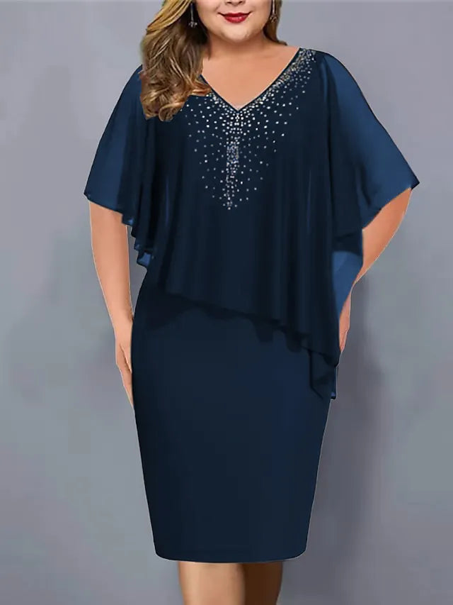 Virela – V-Ausschnitt mit Strass, Chiffon-Midikleid