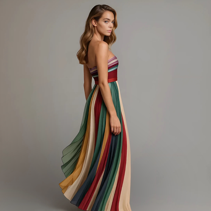Velira – Farbblock-Chiffon-Maxikleid
