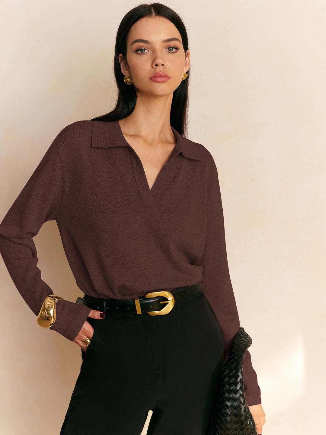 Elyra – V-Ausschnitt-Feinstrickpullover