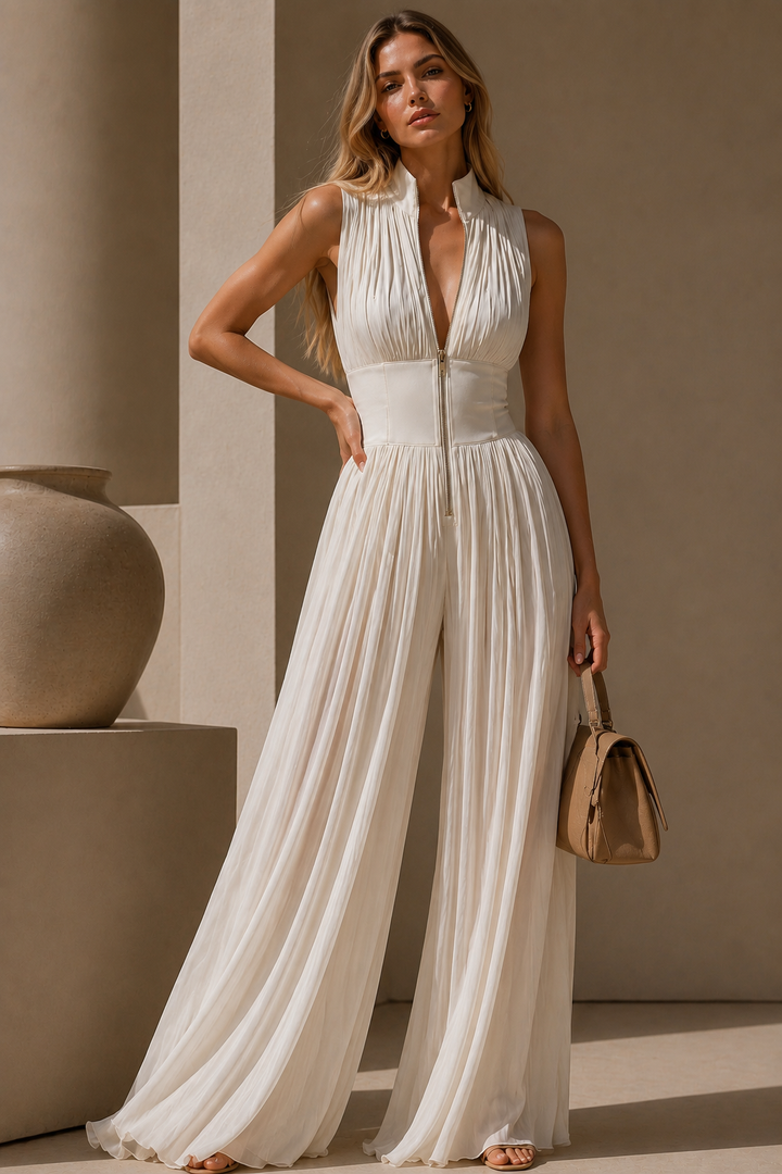 Velara – Palazzo-Jumpsuit mit Frontreißverschluss und Falten