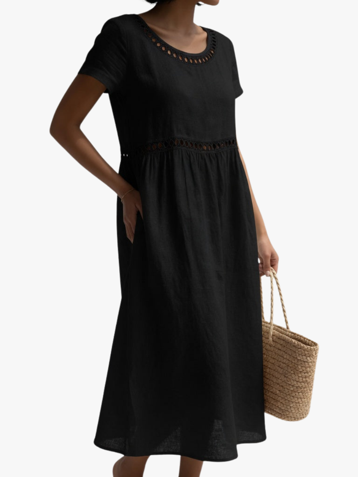 Orlise – besticktes Baumwollkleid mit Ausschnitt