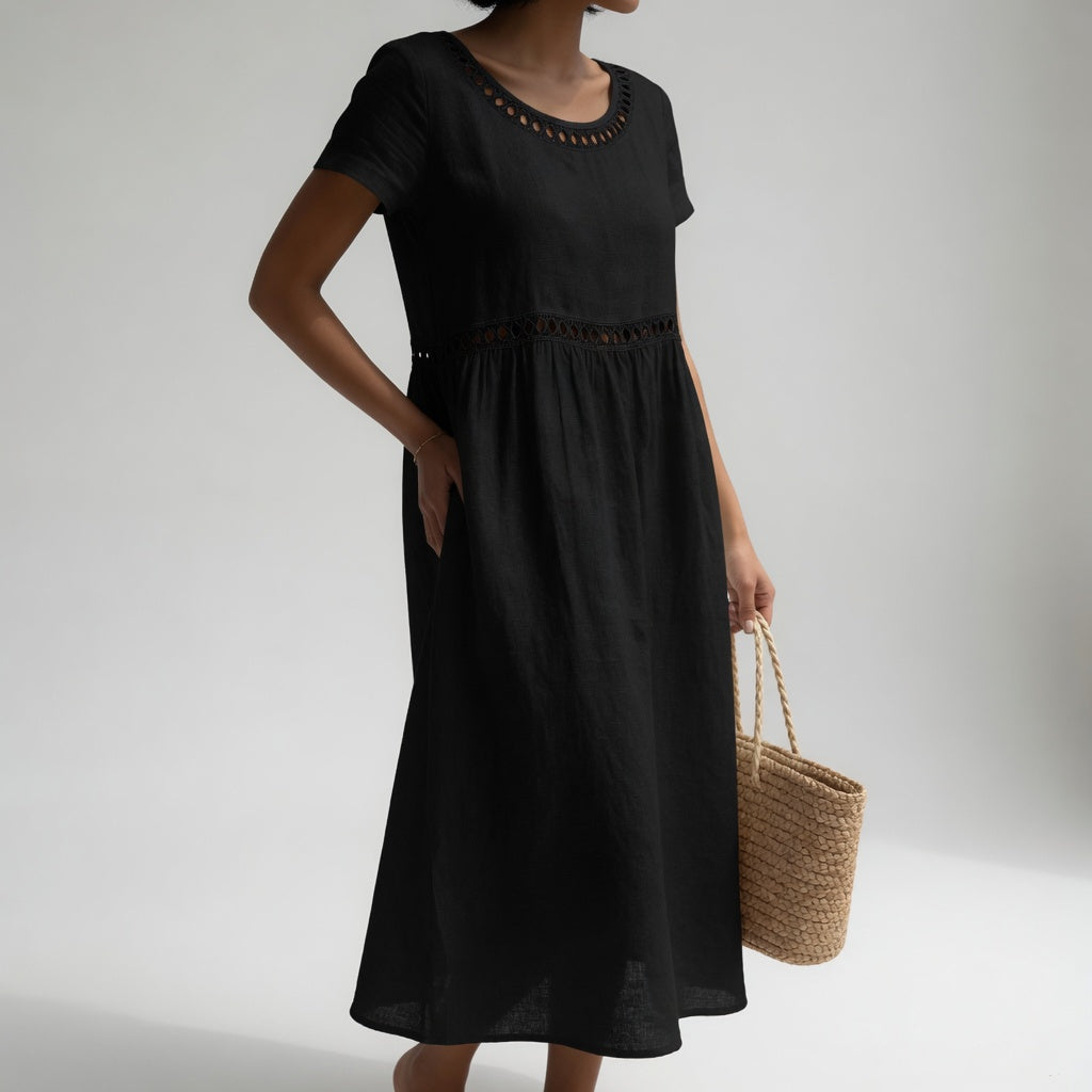 Orlise – besticktes Baumwollkleid mit Ausschnitt