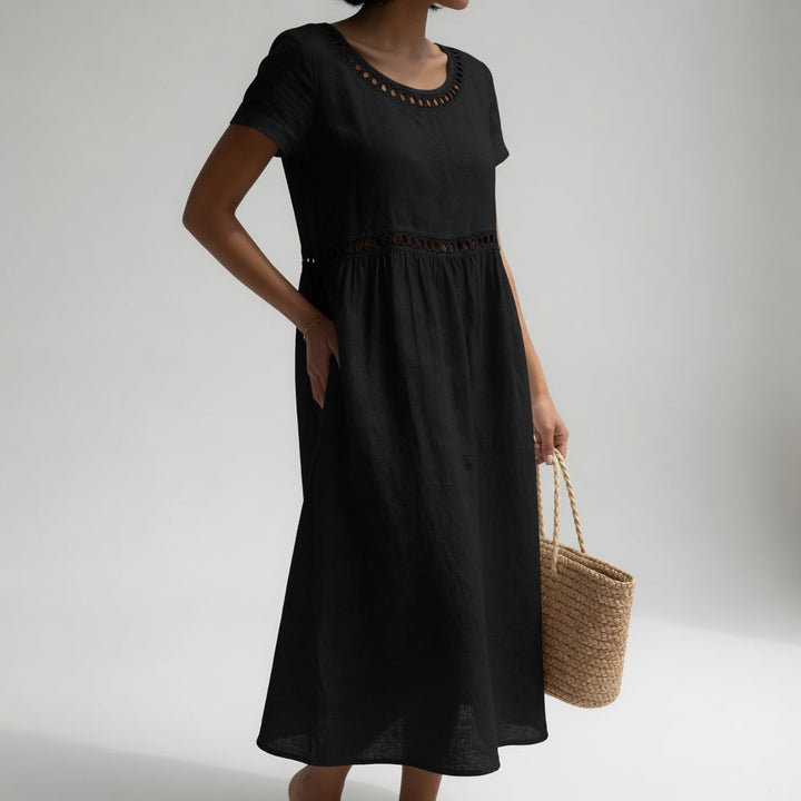 Orlise – besticktes Baumwollkleid mit Ausschnitt