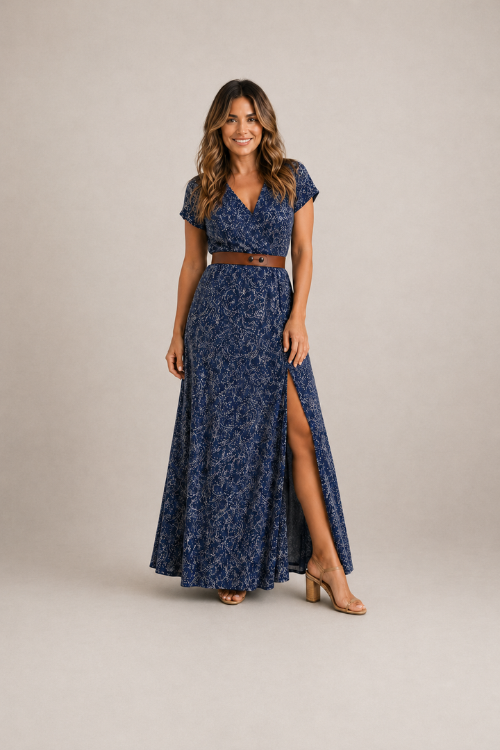 Nivara – Maxikleid mit elastischem Bund und Druck