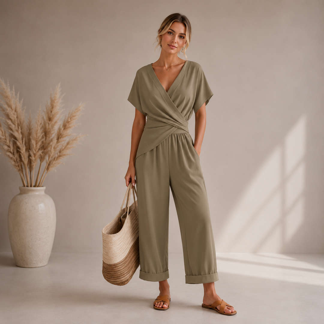 Mevra – Wickelfront gewebtes zweiteiliges Set