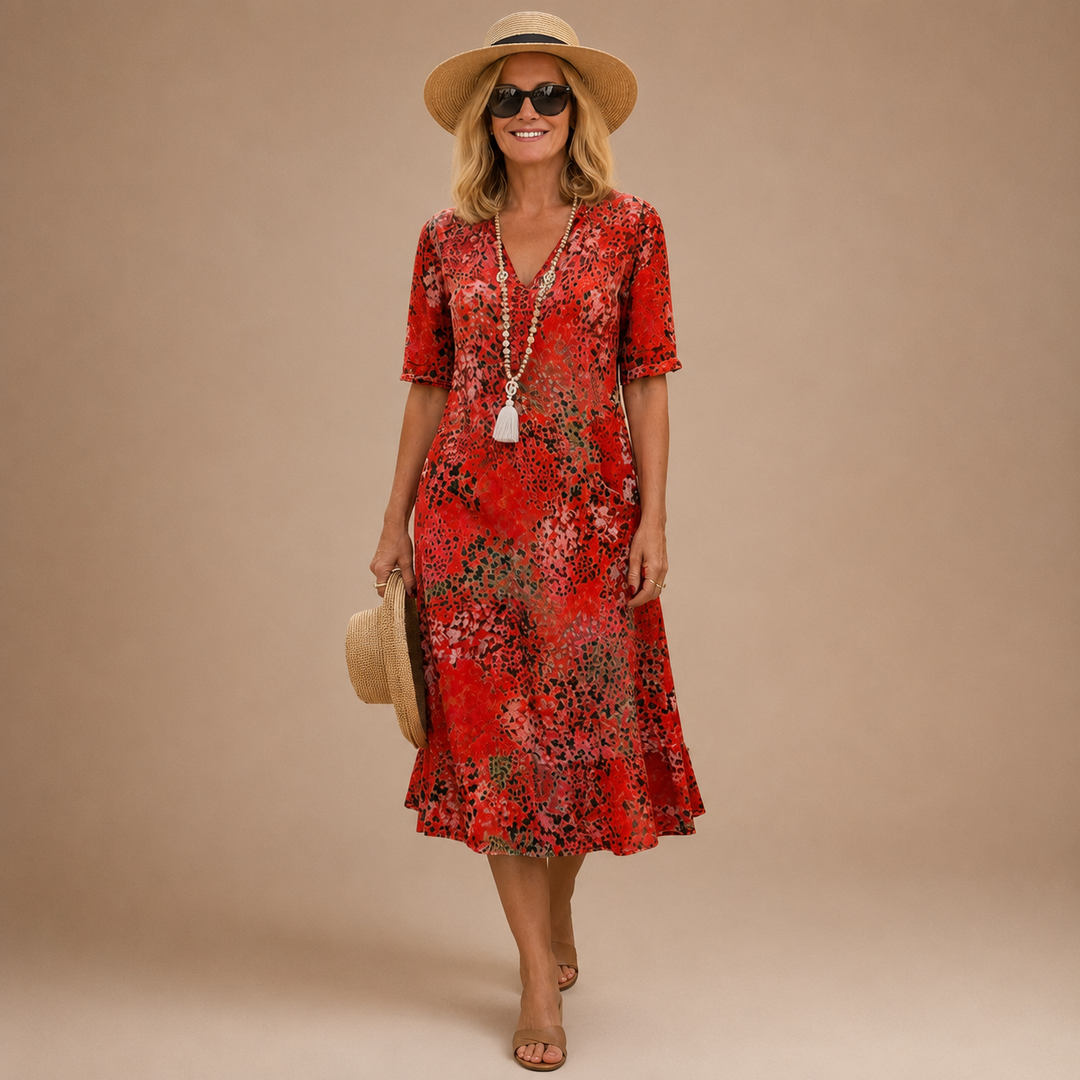 Virelle – Gemustertes Midikleid mit V-Ausschnitt