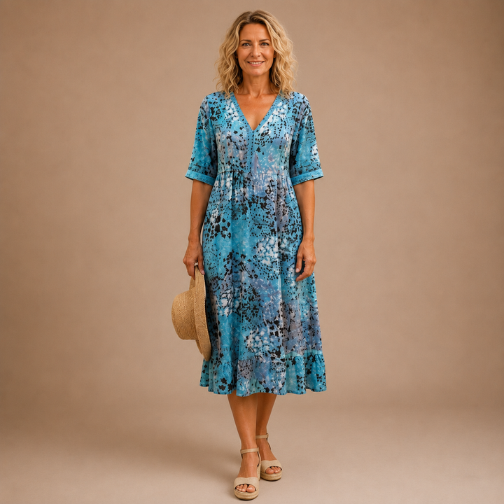 Virelle – Gemustertes Midikleid mit V-Ausschnitt