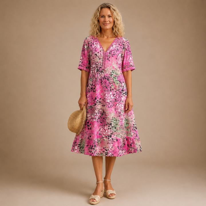 Virelle – Gemustertes Midikleid mit V-Ausschnitt
