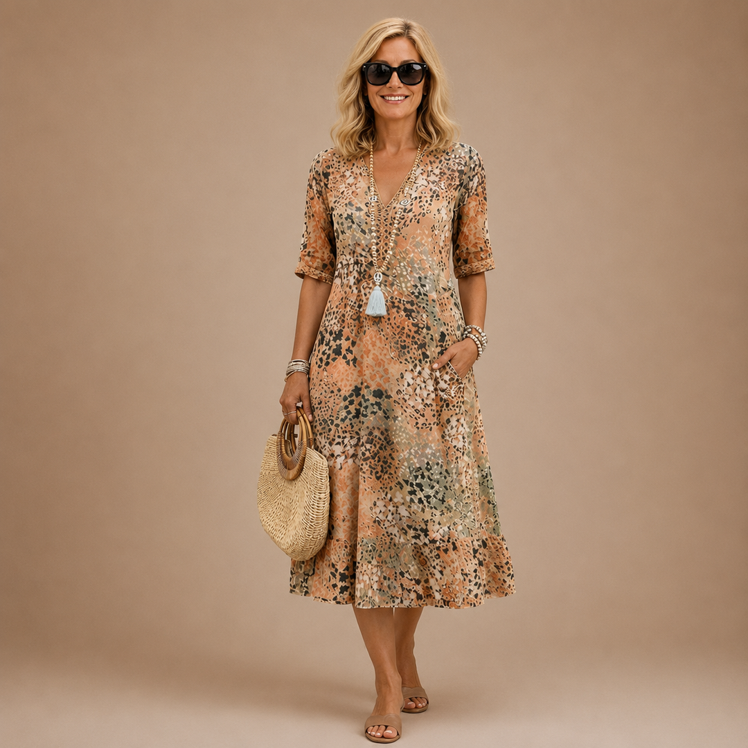 Virelle – Gemustertes Midikleid mit V-Ausschnitt