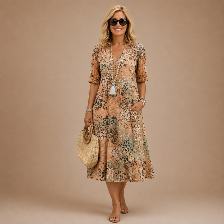 Virelle – Gemustertes Midikleid mit V-Ausschnitt