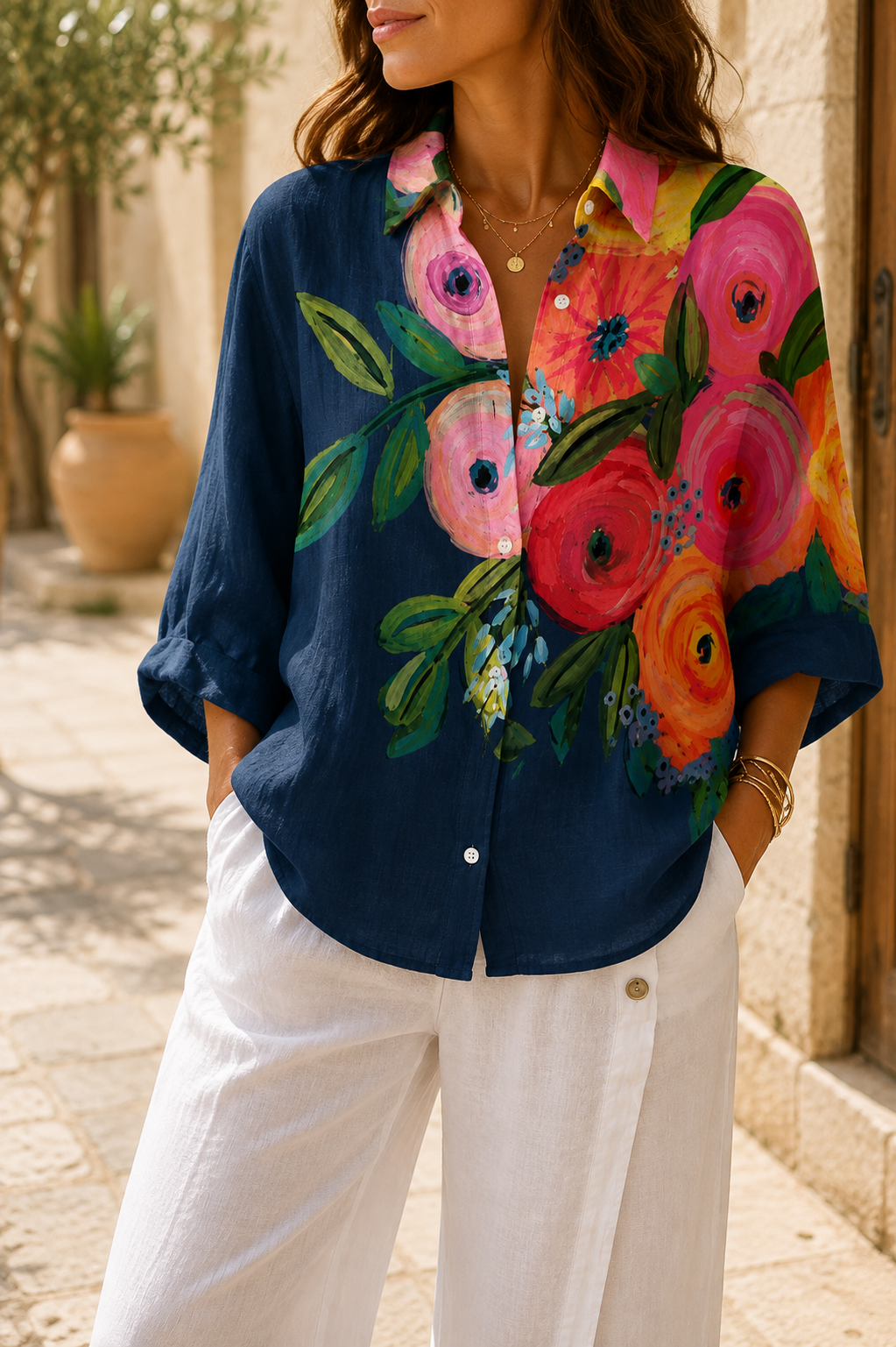 Velira – tunikalange Webbluse