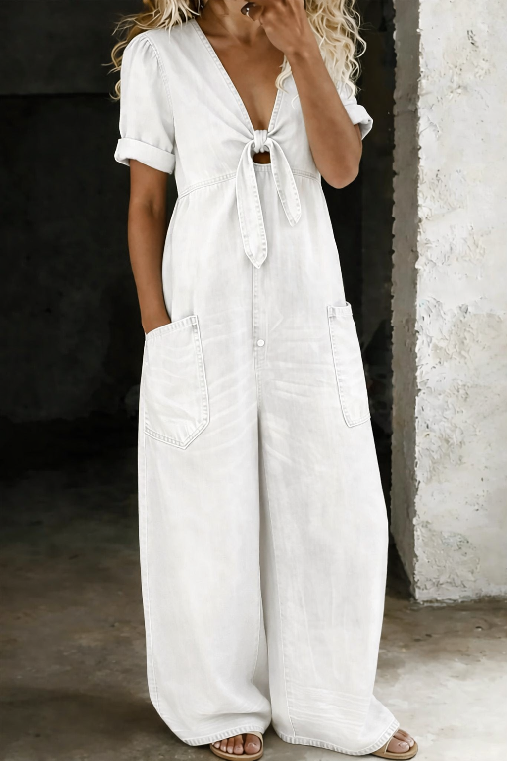 Vionne – V-Ausschnitt zum Binden, Jeans-Overall
