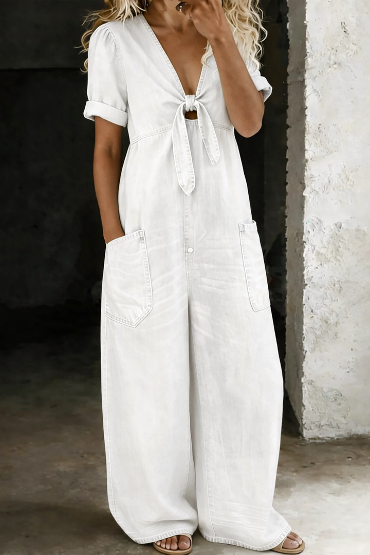 Vionne – V-Ausschnitt zum Binden, Jeans-Overall