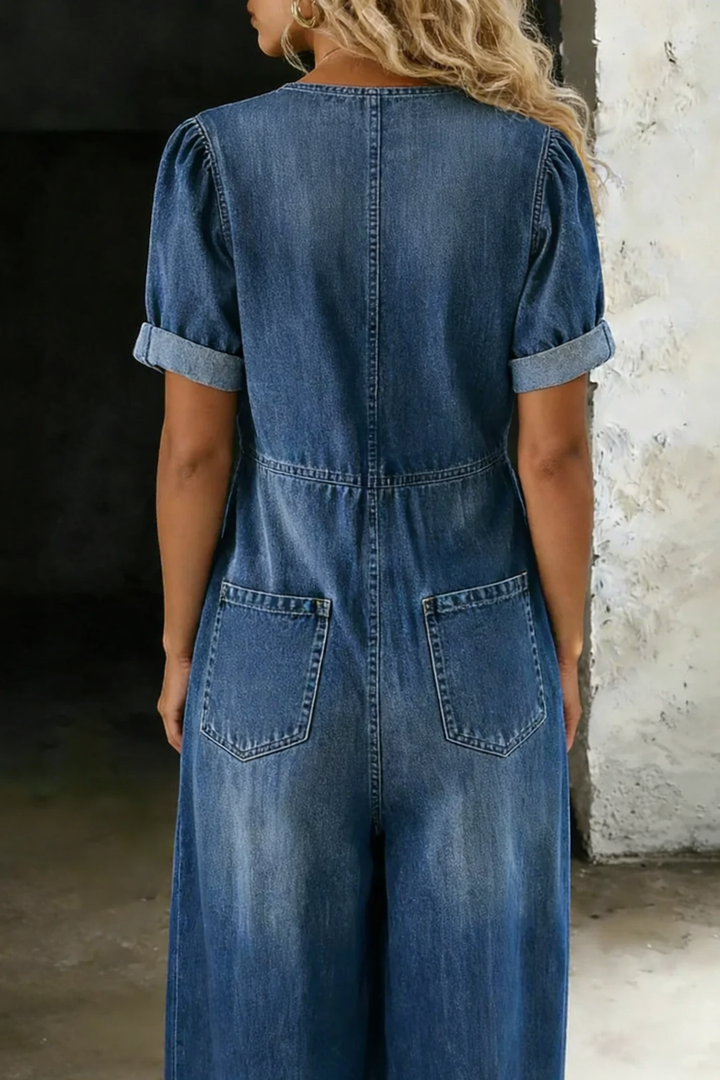 Vionne – V-Ausschnitt zum Binden, Jeans-Overall