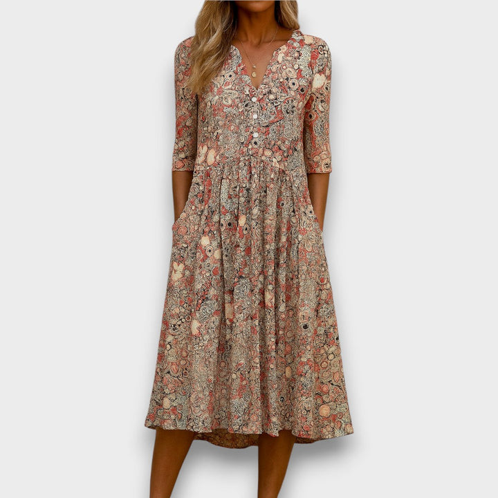 Neraya – V-Ausschnitt, knitterfreies Kleid
