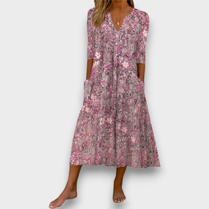 Neraya – V-Ausschnitt, knitterfreies Kleid