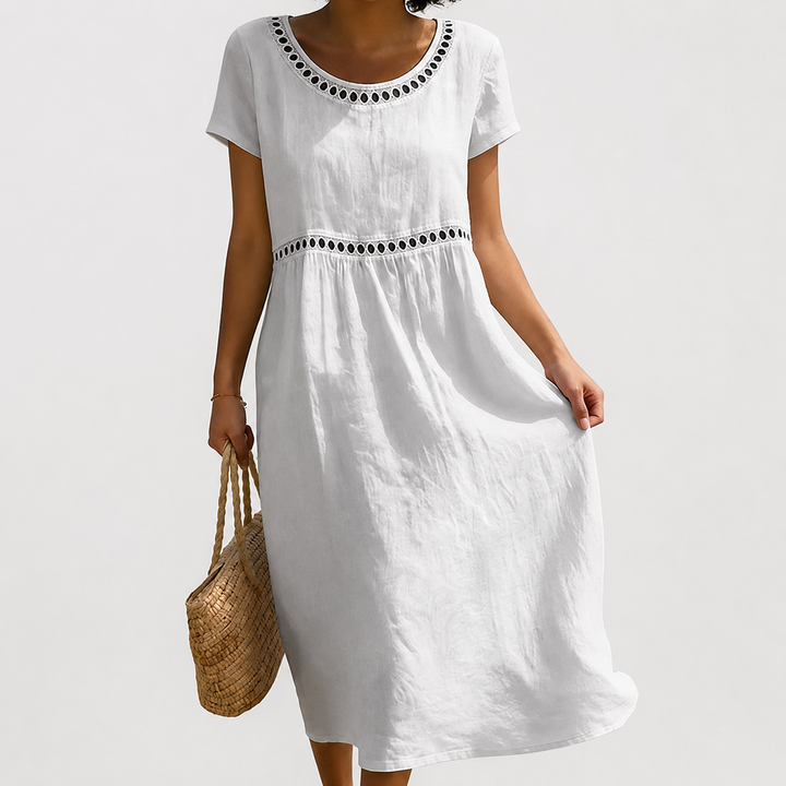 Orlise – besticktes Baumwollkleid mit Ausschnitt
