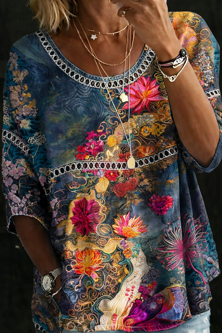 Nivara – Blumenmuster-Jeanshemd