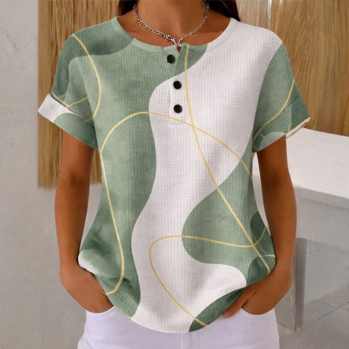 Tivara – Farbblock-Design, Baumwollmischung-Bluse