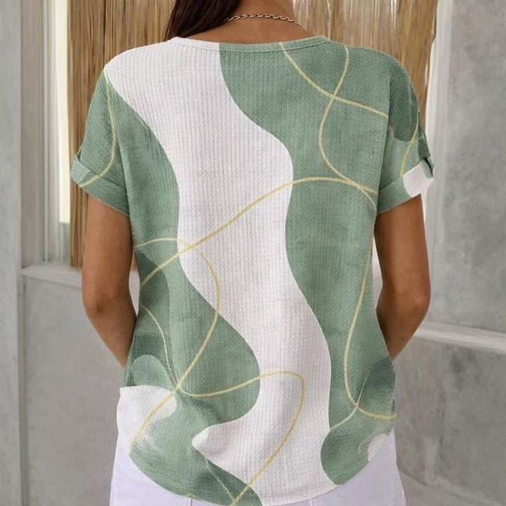Tivara – Farbblock-Design, Baumwollmischung-Bluse