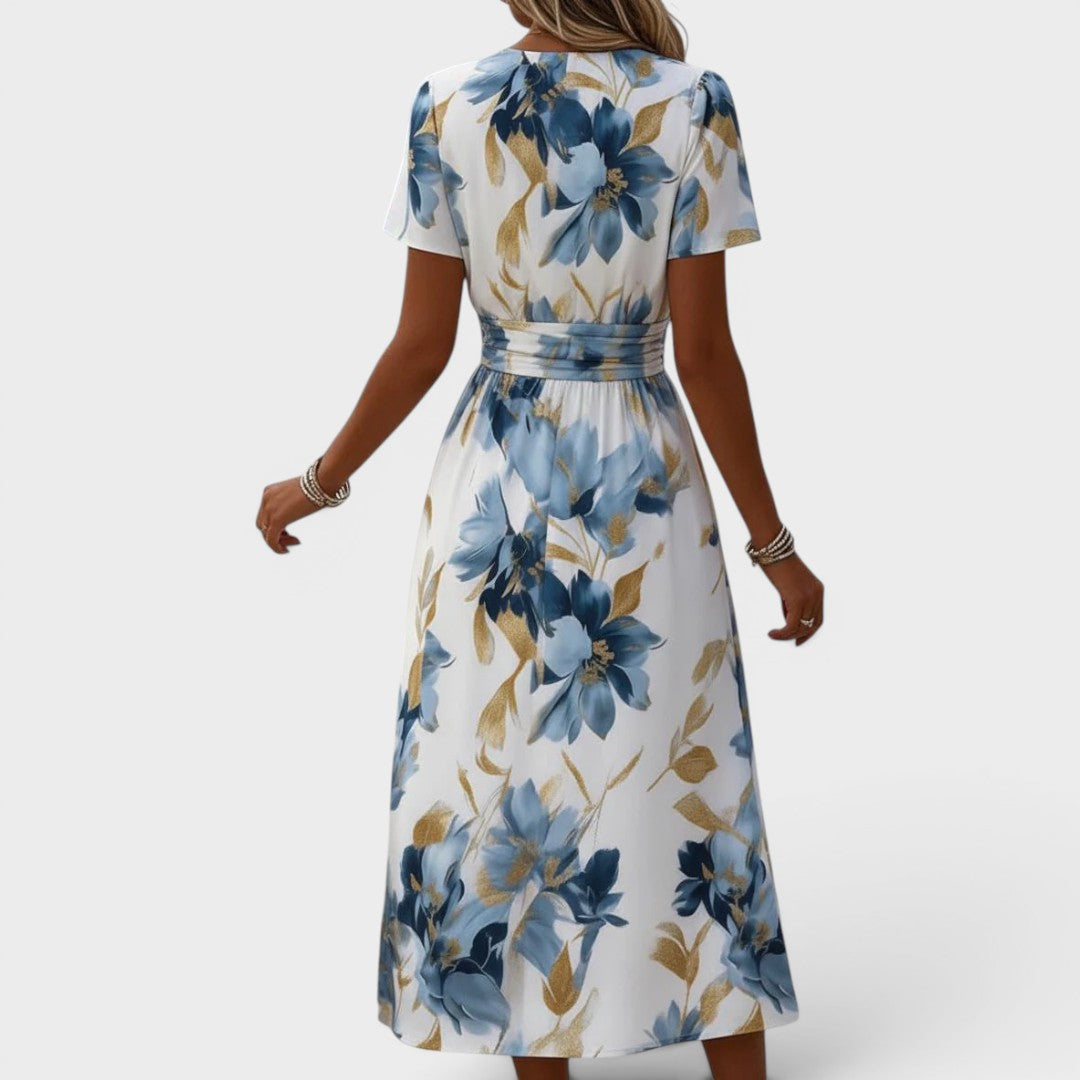 Evadra – Midi-Kleid mit metallischem Druck und Taillenknoten