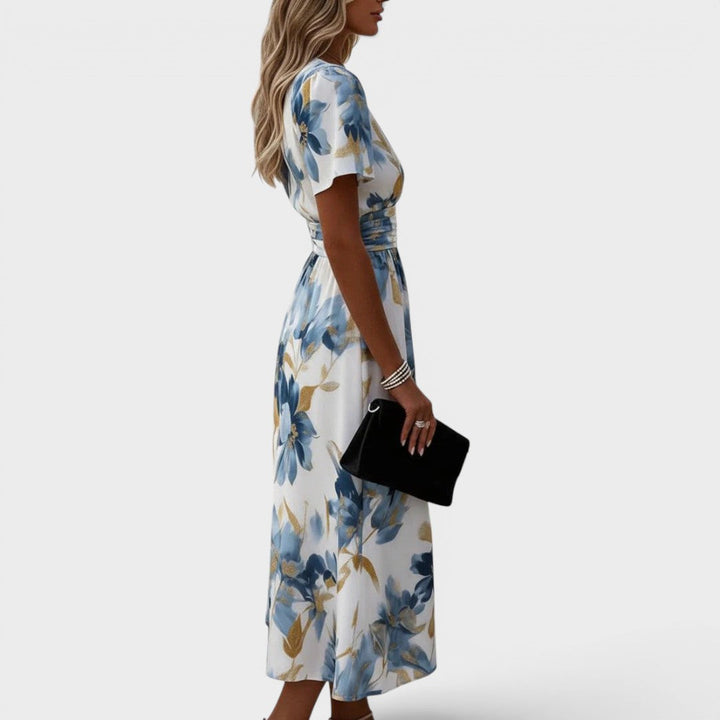 Evadra – Midi-Kleid mit metallischem Druck und Taillenknoten