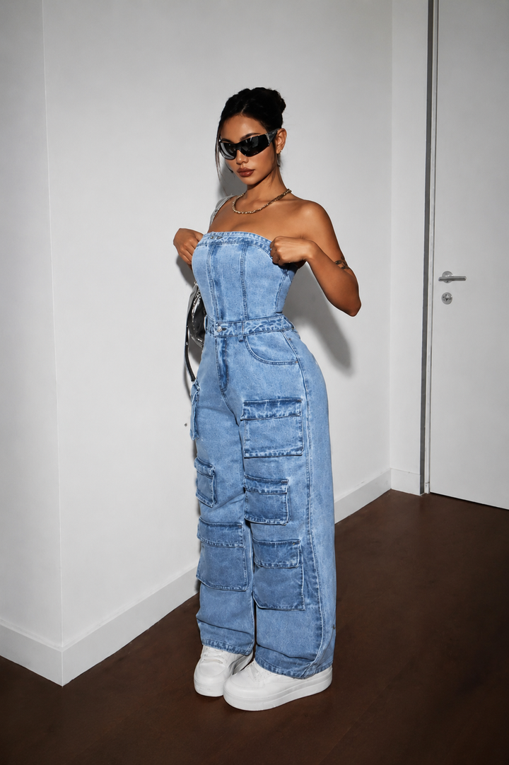Elyra – Trägerloser Jeans-Jumpsuit