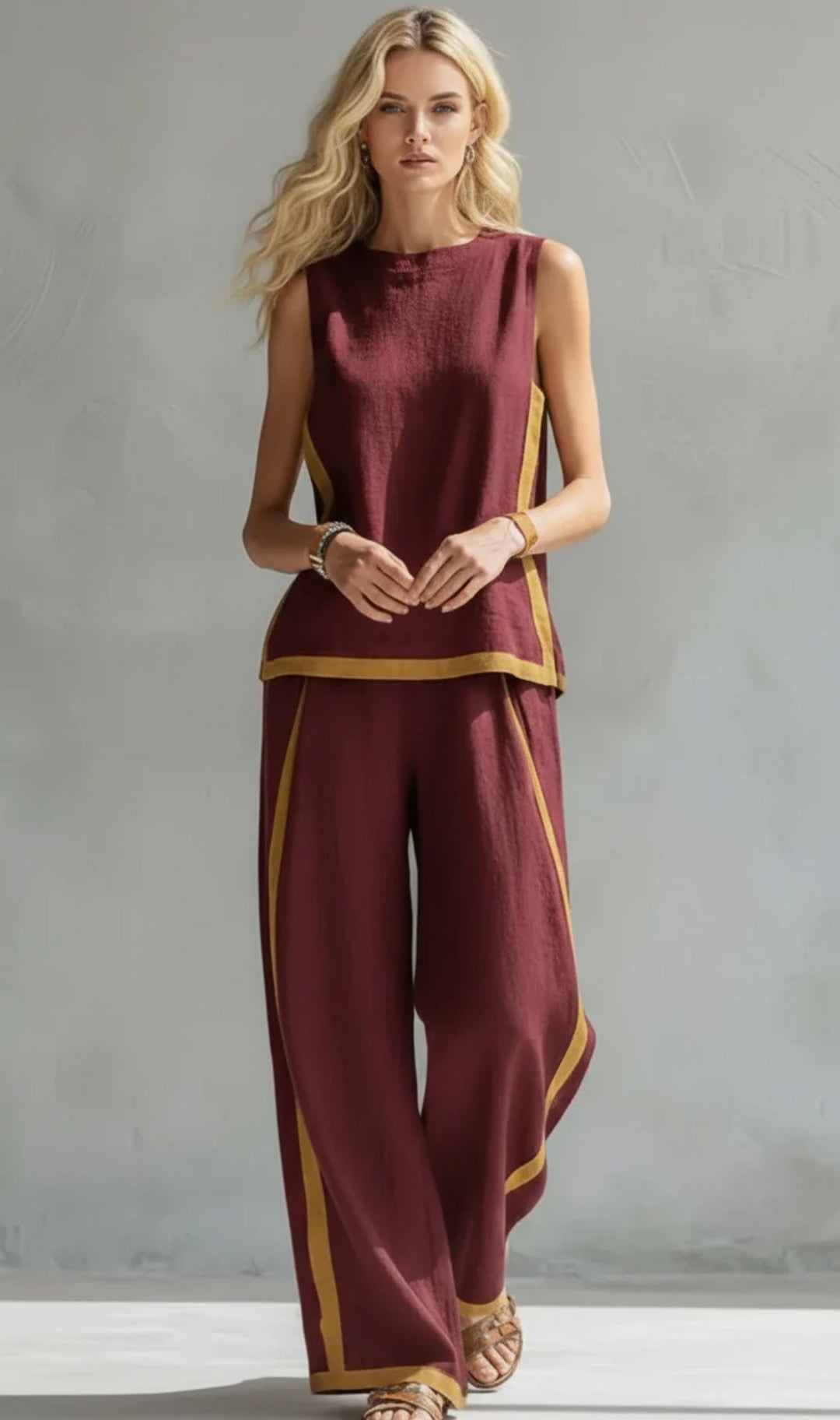 Arenia – Mit Kontrastbesatz, aus Leinen-Baumwolle, Set aus Weste und Hose