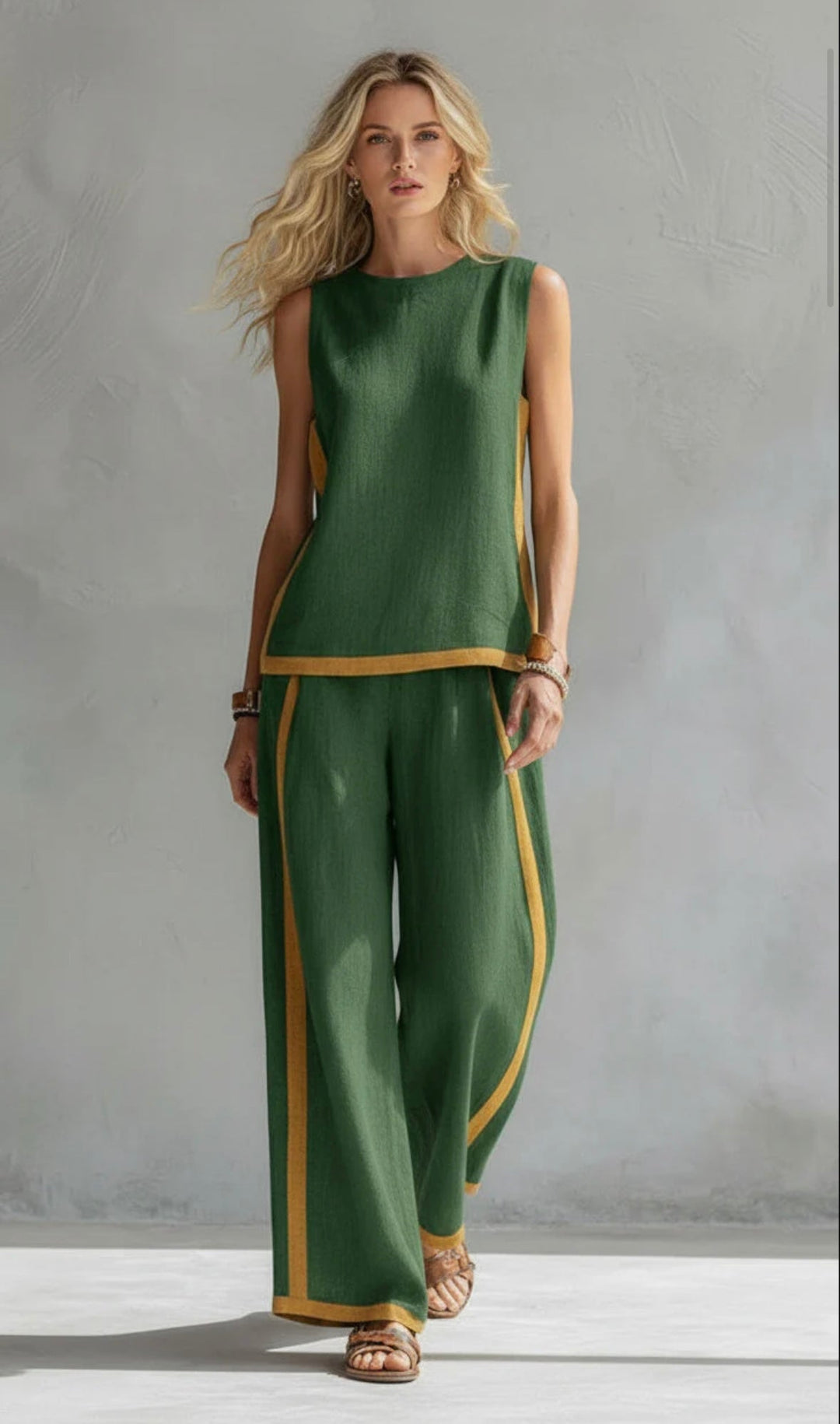 Arenia – Mit Kontrastbesatz, aus Leinen-Baumwolle, Set aus Weste und Hose