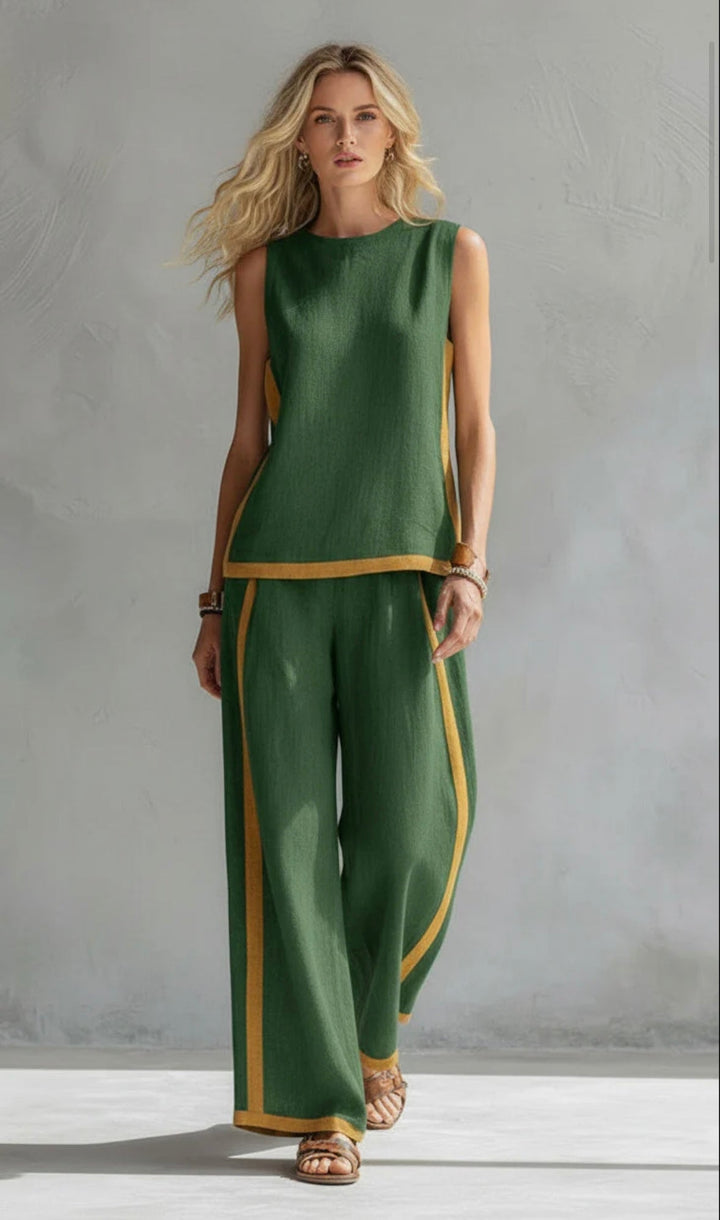 Arenia – Mit Kontrastbesatz, aus Leinen-Baumwolle, Set aus Weste und Hose