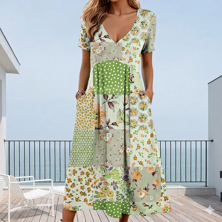 Calira – V-Ausschnitt-Blumenmusterkleid