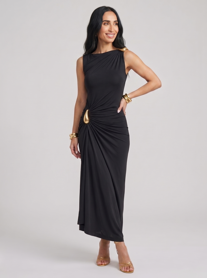 Mireva – Hüftgerafftes Kleid aus technischem Stoff