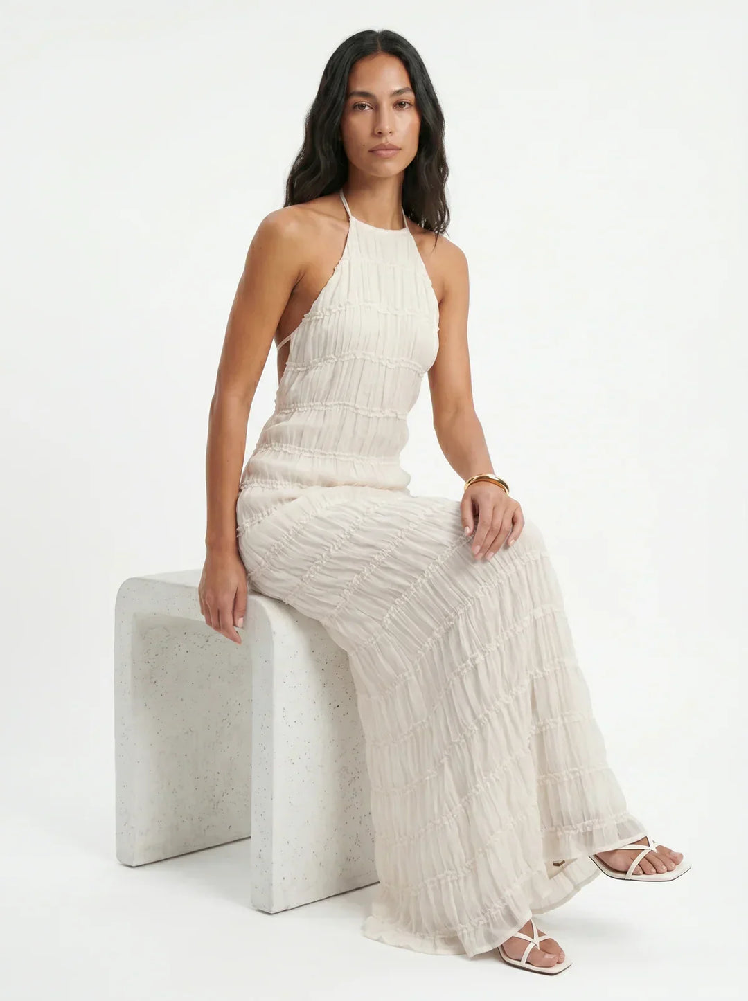 Ivessa – Gestuftes Rüschenkleid aus Baumwollmischung
