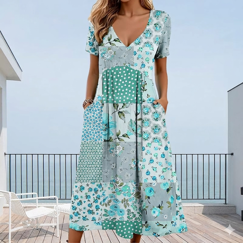 Calira – V-Ausschnitt-Blumenmusterkleid