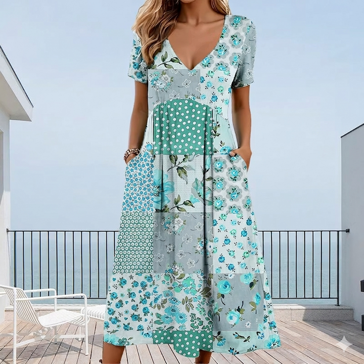 Calira – V-Ausschnitt-Blumenmusterkleid