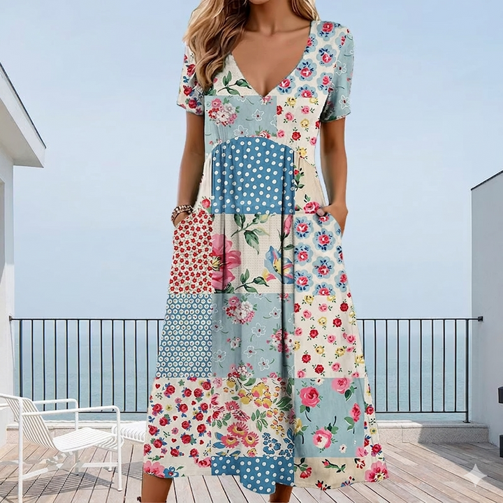 Calira – V-Ausschnitt-Blumenmusterkleid