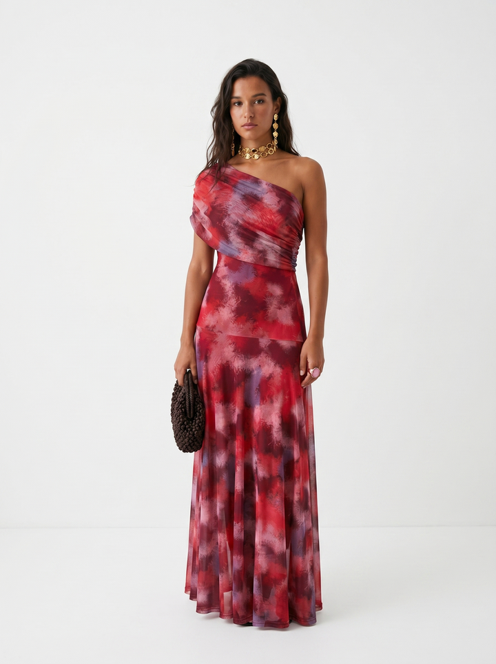 Virela – Schulterfreies Mikrofaser-Maxikleid im Wickelstil