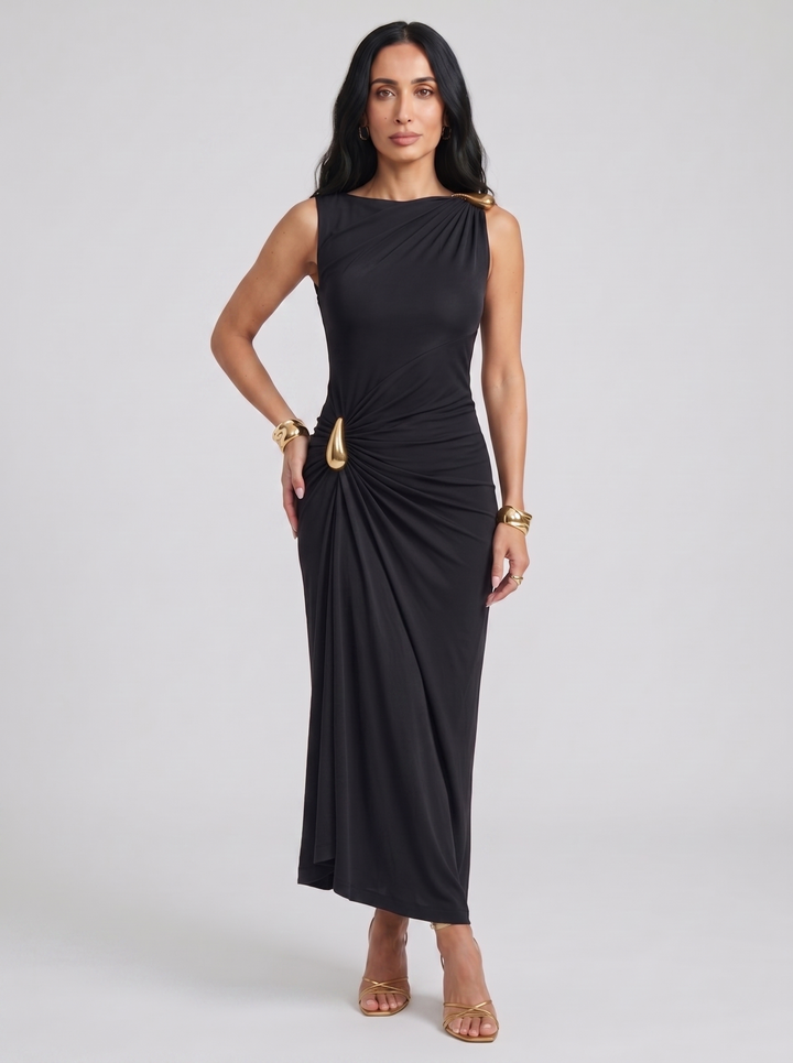 Mireva – Hüftgerafftes Kleid aus technischem Stoff